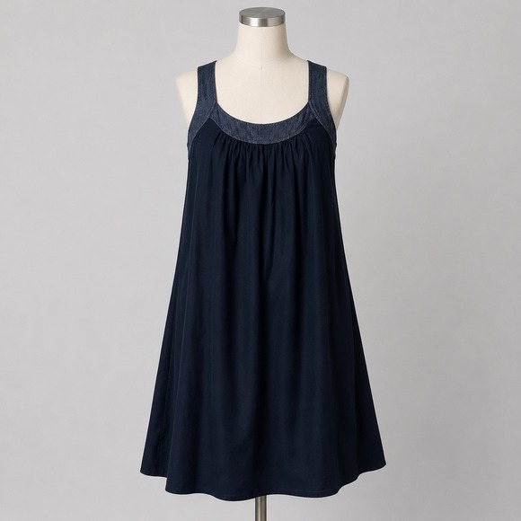 Mint Dresses & Skirts - Mint Dress Women 4 Navy Blue Denim Silk‎ Blend Sleeveless Shift Midi Pockets